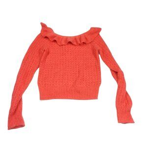Anthropologie Ruffled Boat Neck Sweater Orange Slouchy Warm Knit Pullover XS NEW